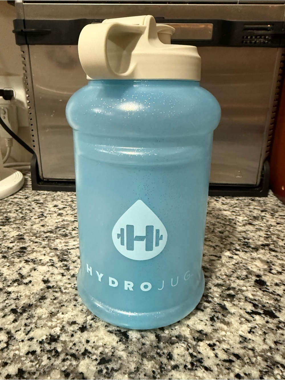 HydroJug Blue Sparkle Water Bottle with Cream Flip Lid